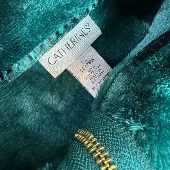 Catherine's Fleece Jacket Womens 3X Green Full Zip New Fuzzy Mock Neck - Picture 2 of 8